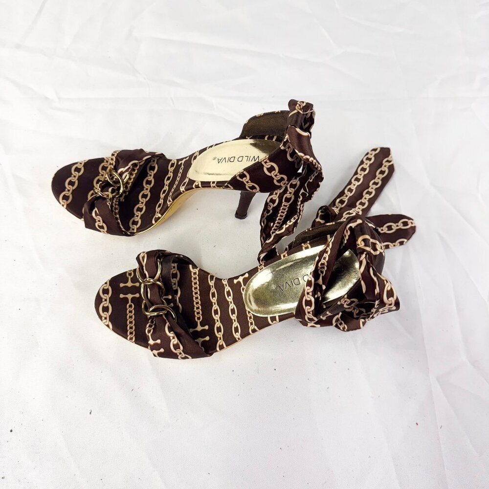BEAUTIFUL BROWN SATIN WRAP HEELS SIIZE 7